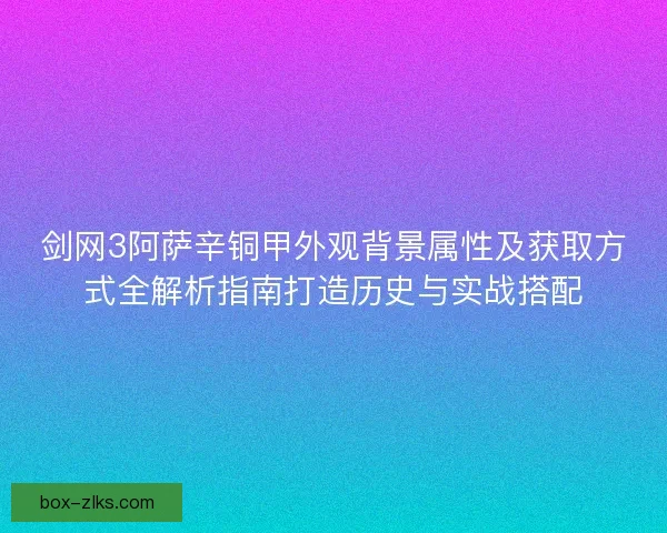 剑网3阿萨辛铜甲外观背景属性及获取方式全解析指南打造历史与实战搭配